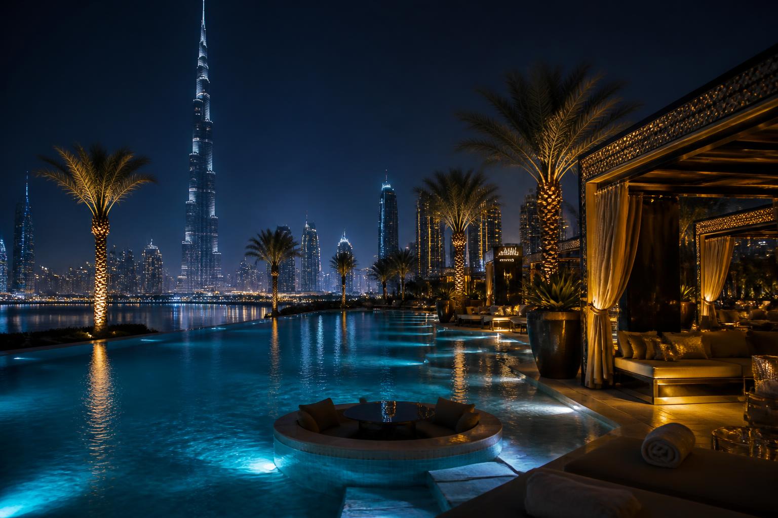 Lagoon infinity pool at WW Clubs Dubai with the skyline behind